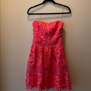 Romeo & Juliet Couture Lace Coral color strapless dress